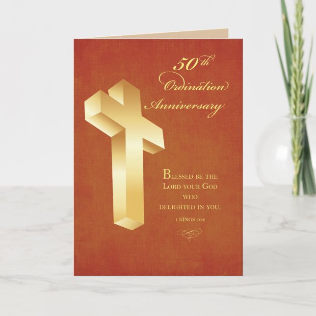 Carte 50e anniversaire d'ordination Croix d'or (Devant)