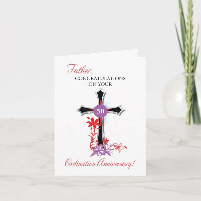 Carte 50e anniversaire d'ordination d'un prêtre Croix no (Devant)
