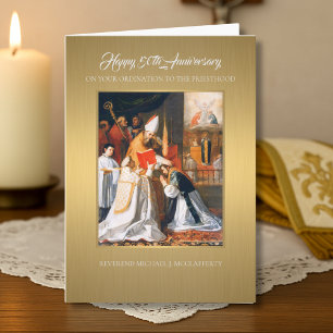 Carte 50e anniversaire d'ordination prêtre catholique