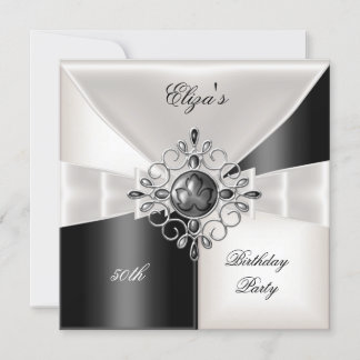 Carte 50e anniversaire Elegant Black White Check Jewel