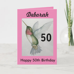 Carte 50e anniversaire Elegant rose Colibri Aquarelle