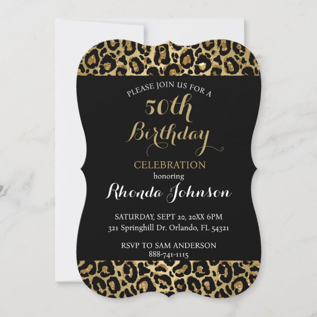 Carte 50e anniversaire Empreinte de léopard Black Gold P (Devant)