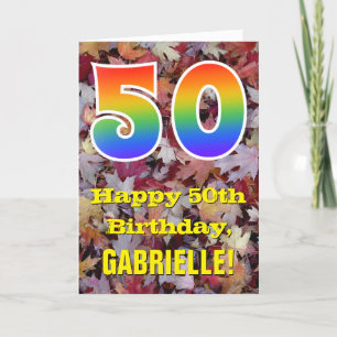 Carte 50e anniversaire; feuilles d'automne rustiques; ar