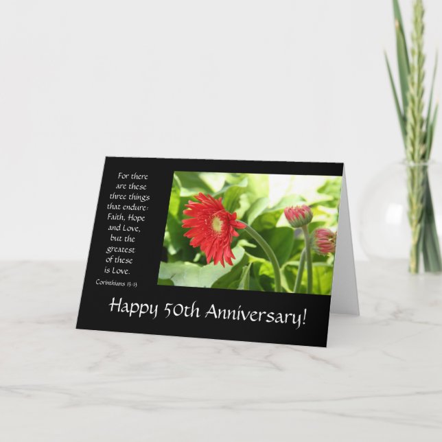 Carte 50e anniversaire, floral, verset de la bible sur l (Devant)