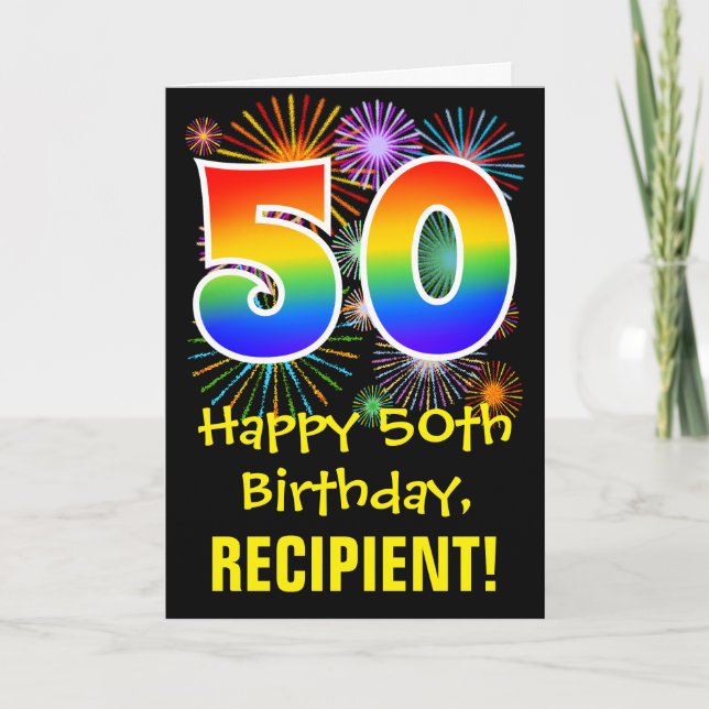 Carte 50e anniversaire : Fun Motif Fireworks + Rainbow 5 (Devant)