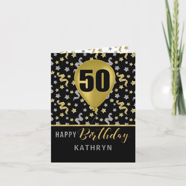 Carte 50e anniversaire Gold et Silver Confetti Balloon (Devant)
