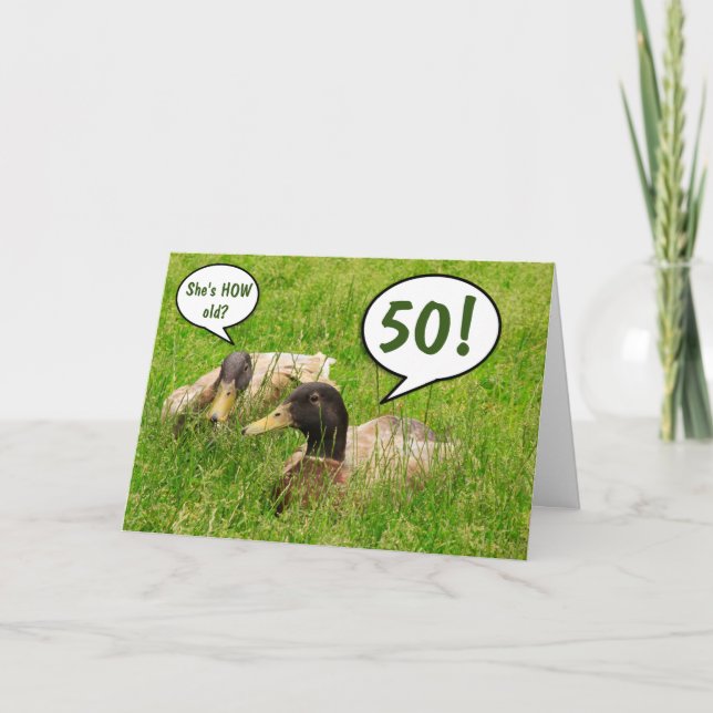Carte 50e anniversaire Gossipy Ducks drôle (Devant)