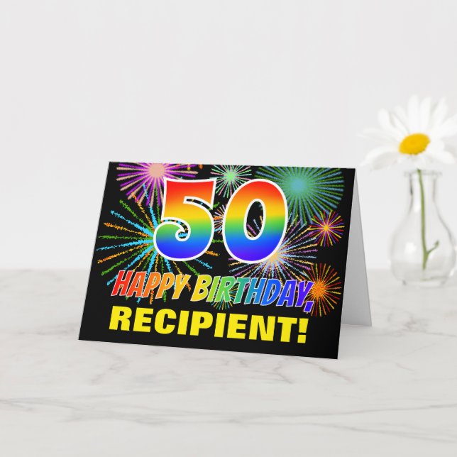 Carte 50e anniversaire : Gras, Amusants, Feu d'artifice, (Petite plante)