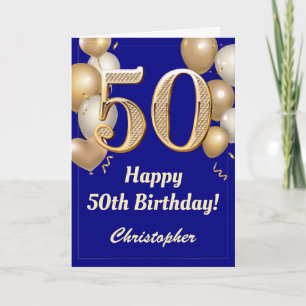 Carte 50e anniversaire Marine Bleu et Ballons d'or Confe