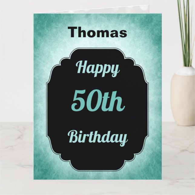 Carte 50e anniversaire moderne bleu et noir masculin (Devant)