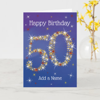 Carte 50e anniversaire - Numéro 50 en étoiles - Bleu - Â