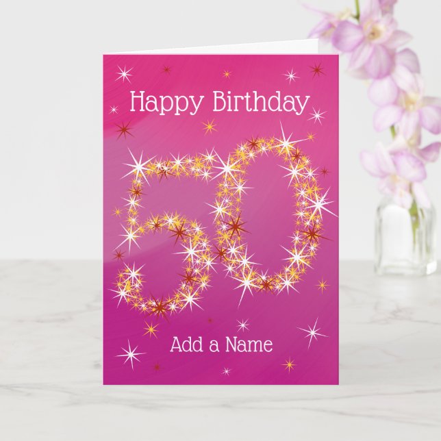 Carte 50e anniversaire - Numéro d'étoile - rose - âge 50 (Orchidée)