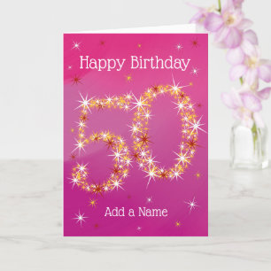 Carte 50e anniversaire - Numéro d'étoile - rose - âge 50