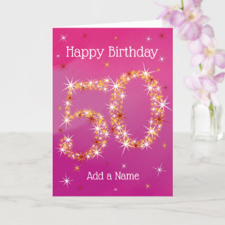 Carte 50e anniversaire - Numéro d'étoile - rose - âge 50