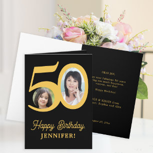 Carte 50e anniversaire or noir photo personnalisée