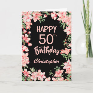 Carte 50e anniversaire Peach rose aquarelle Floral Noir