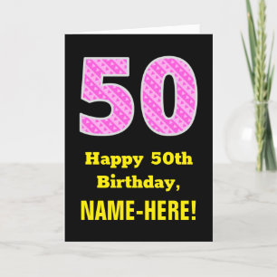 Carte 50e anniversaire : Pink Stripes and Hearts "50" + 