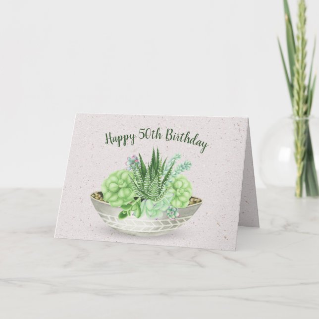 Carte 50e anniversaire Plante succulent sur Terrazzo (Devant)