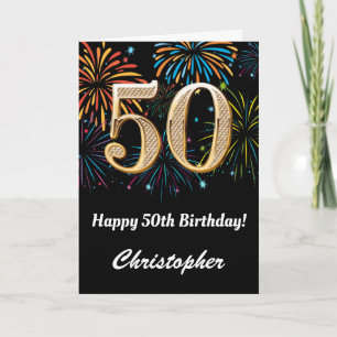 Carte 50e anniversaire Rainbow Fireworks noir et or