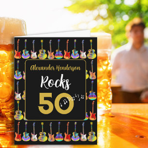 Carte 50e anniversaire Rock and Roll Guitar ajouter Nom