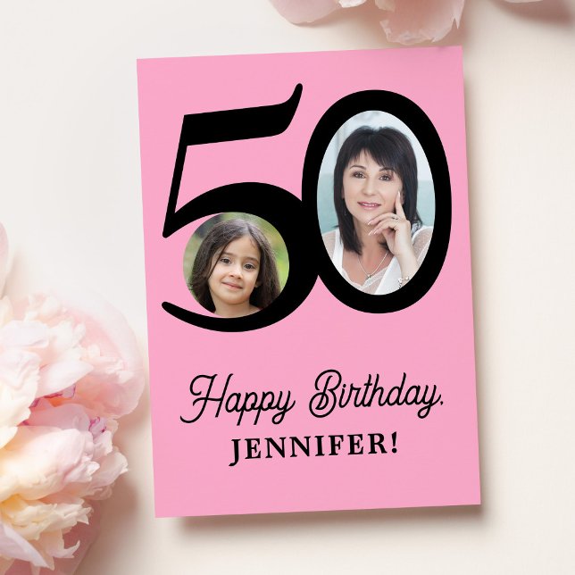 Carte 50e anniversaire rose noir photo personnalisée (Créateur téléchargé)