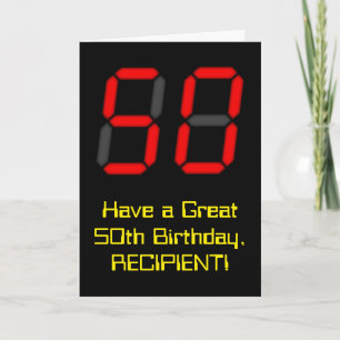 Carte 50e anniversaire : Rouge Digital Clock Style "50" 