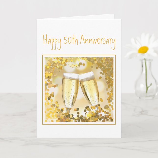 Carte 50e Anniversary Champagne Flutes Add Custom Photo (Petite plante)