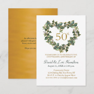 Carte 50e Mariage Aquarelle Ivy Heart Wreath