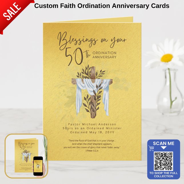 Carte 50e ORDINATION ANNIVERSAIRE Prêtre Pasteur Ministr (Créateur téléchargé)
