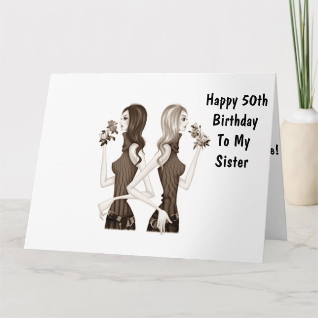 Carte **50e** SOUHAITE L'ANNIVERSAIRE À MA **SOEUR** (Devant)