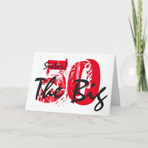 Carte 50ème anniversaire pour soeur, noir, texte rouge,