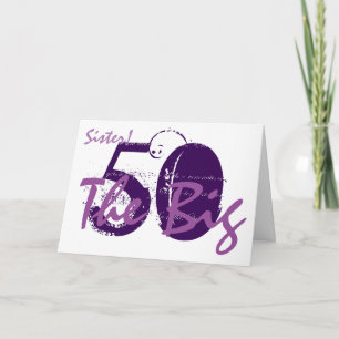Carte 50ème anniversaire pour soeur, texte violet sur bl