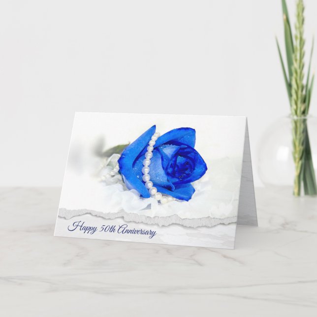 Carte 50th Anniversary Blue Rose and Pearls (Devant)