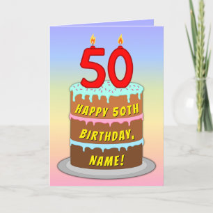 Carte 50th Birthday — Fun Cake & Candles, w/ Custom Name