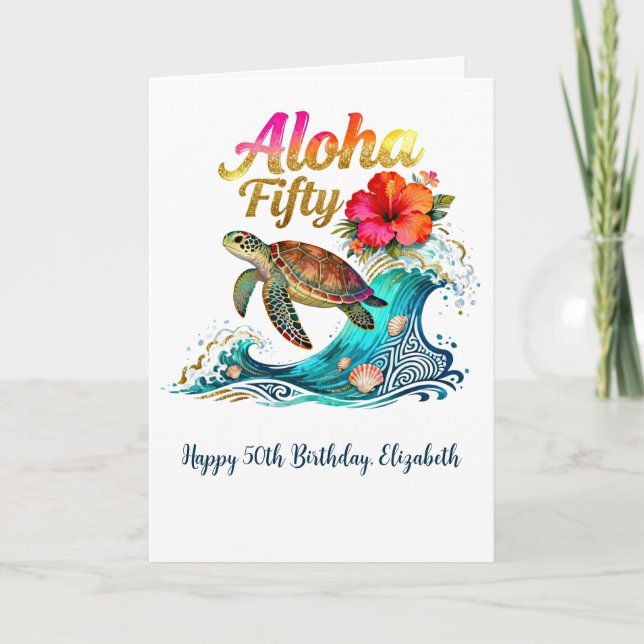 Carte 50th Fifty Birthday Tropical Ocean Beach Theme (Devant)