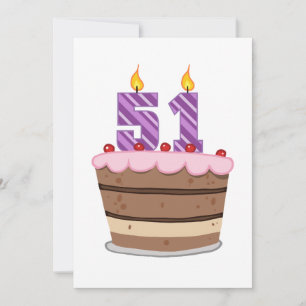 Carte 51 ans sur le gâteau d'anniversaire