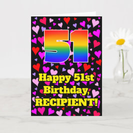 Carte 51e anniversaire : Amour Hearts Motif, Arc-en-ciel