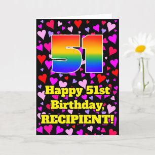 Carte 51e anniversaire : Amour Hearts Motif, Arc-en-ciel