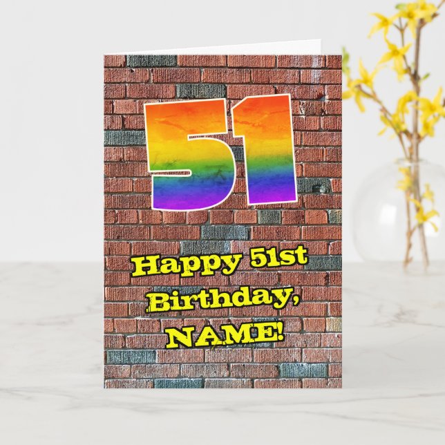 Carte 51e anniversaire : Arc-en-ciel amusant inspiré par (Fleur jaune)