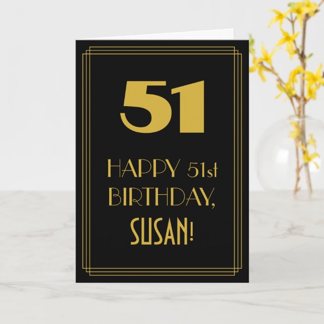 Carte 51e anniversaire ~ Art Déco Inspiré Look "51" & No (Fleur jaune)