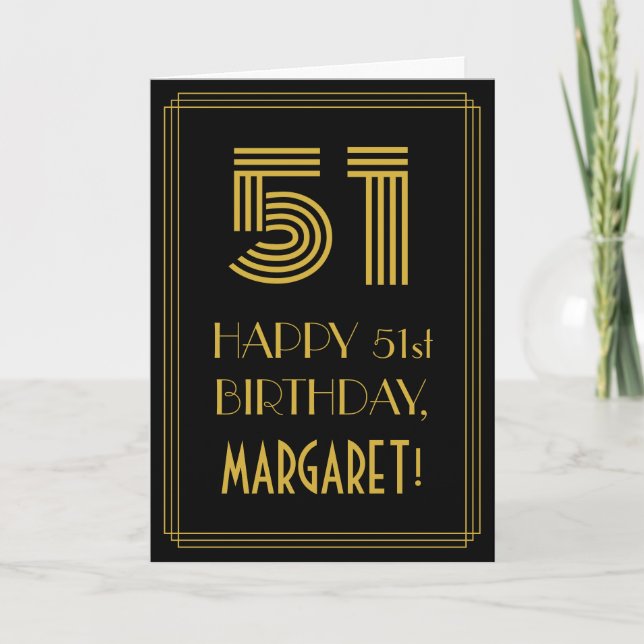 Carte 51e anniversaire : Art Déco Inspiré Look "51" & No (Devant)