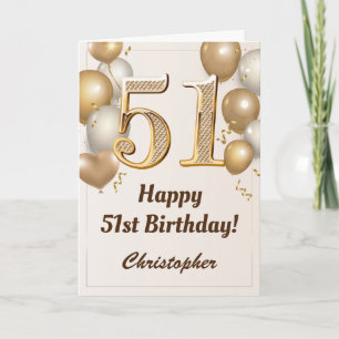 Carte 51e anniversaire Ballons d'or et Confetti Annivers
