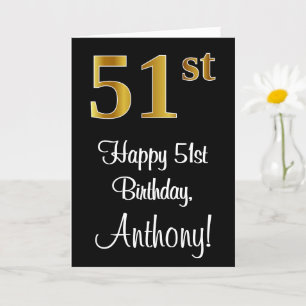 Carte 51e anniversaire ~ Elégant Luxueux Faux Gold Look 