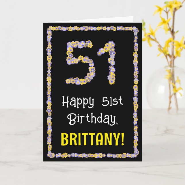 Carte 51e anniversaire : Floral Flowers Numéro, Nom pers (Fleur jaune)