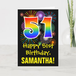 Carte 51e anniversaire : Fun Motif Fireworks + Rainbow 5