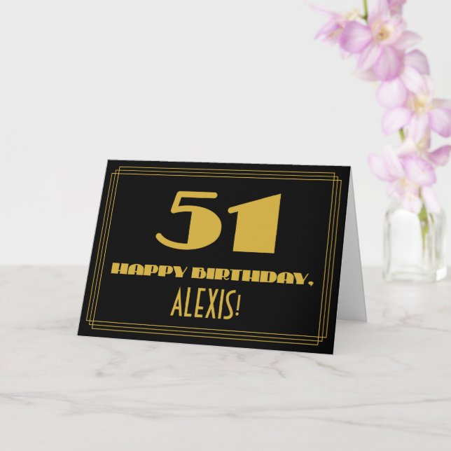 Carte 51e anniversaire : Nom + Art Déco Inspiré Look "51 (Orchidée)