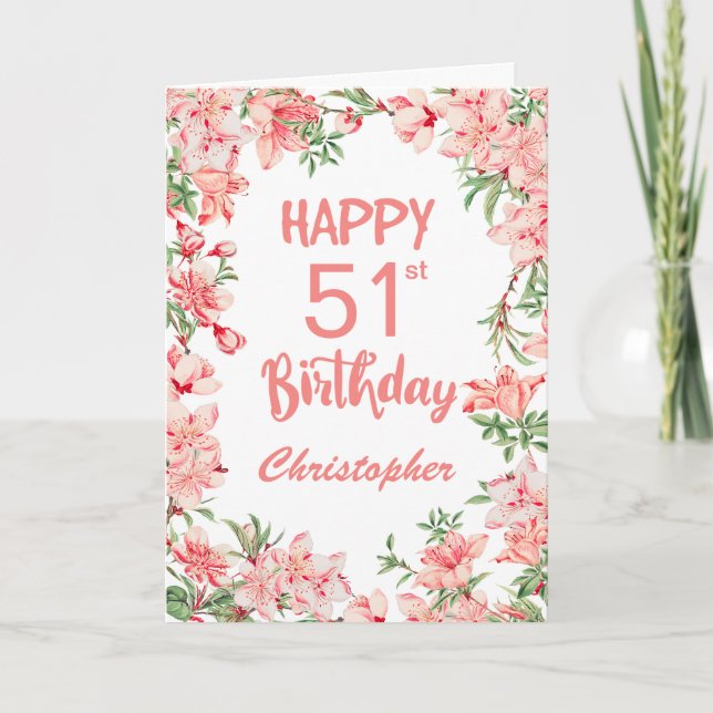 Carte 51e anniversaire Peach Peonies rose Aquarelle Flor (Devant)