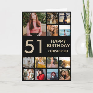 Carte 51e anniversaire Photo Collage 13 Photos Black & G