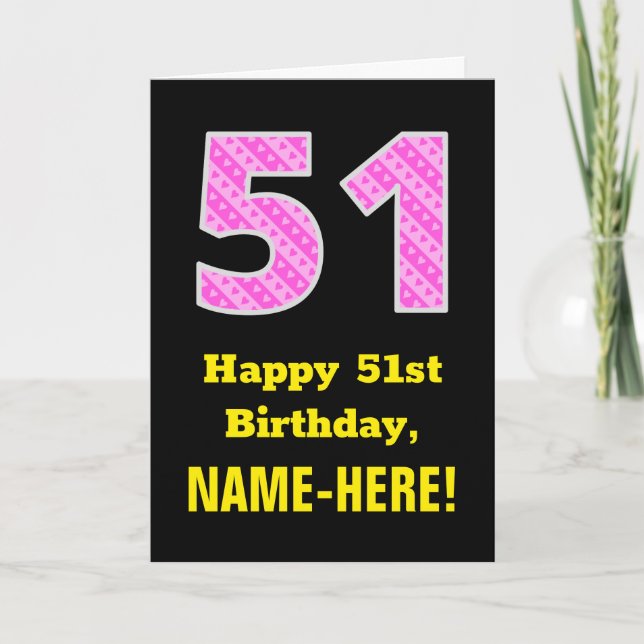 Carte 51e anniversaire : Pink Stripes and Hearts "51" +  (Devant)