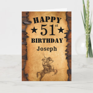 Carte 51e Anniversaire Rustique Pays Ouest Cowboy Horse
